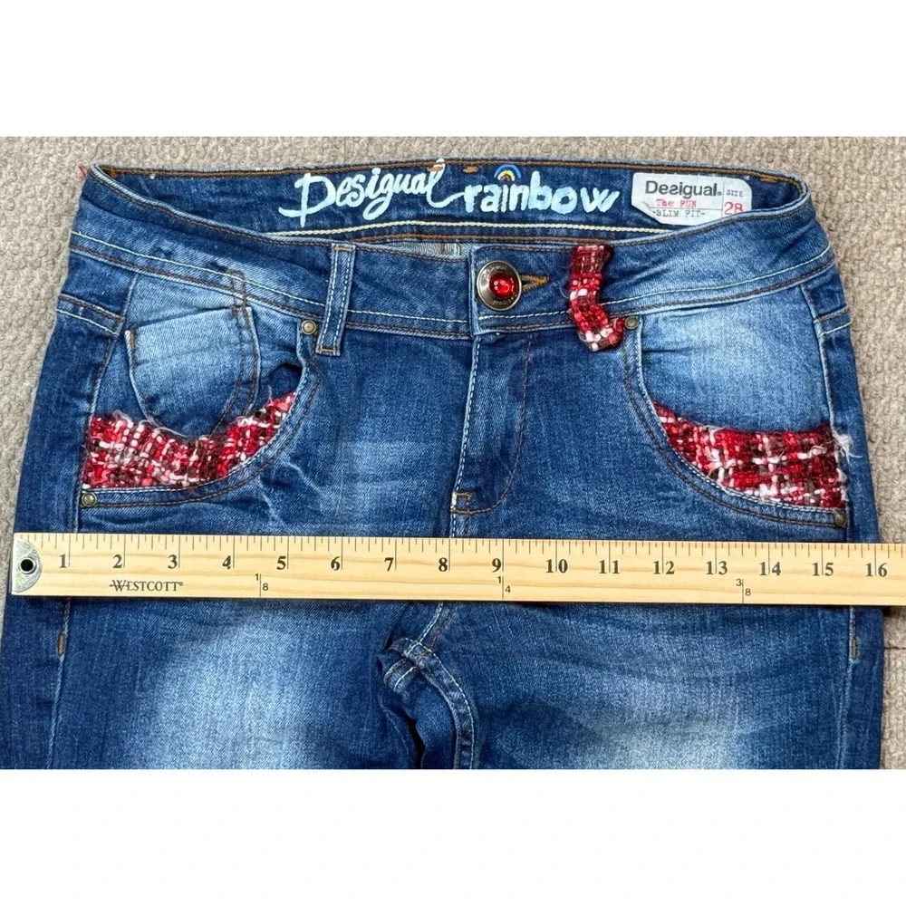 Desigual Rainbow The Pun Slim Pit Women‎ Jeans Size 28 (Actual 28x32)